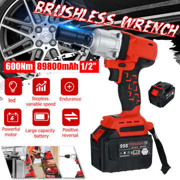 600Nm 89800mAh 1/2`` Cordless Impact Wrench Power Driver Electric Wrench Socket