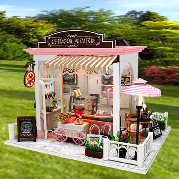 LED Wood DIY Cocoa`s Whimsy Assemble Doll House with Sound Light Model Toy