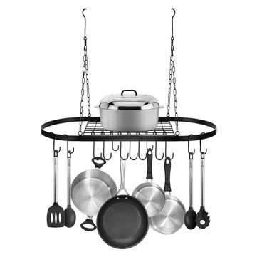 Hanging Iron Rack Storage Kitchen Organizer Pot Pan Ceiling Holder Shelf Hooks