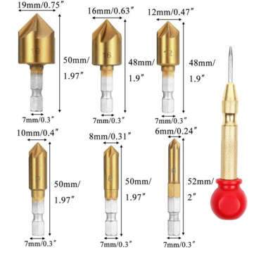 Drillpro 25pcs Woodworking Chamfer Countersink Drill Bit Set Step Drill Bits 5 Flute 90 Degree Count