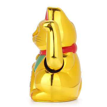 6" Chinese Lucky Waving Hand Maneki Neko Gold Fortune Feng Shui Cat Moving Arm Doll