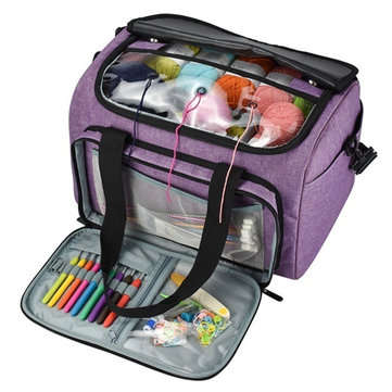 Knitting Tote Bag Yarn Storage Bag Purple For Thread Wool Yarn Crochet Hooks Knitting Needles and Ac