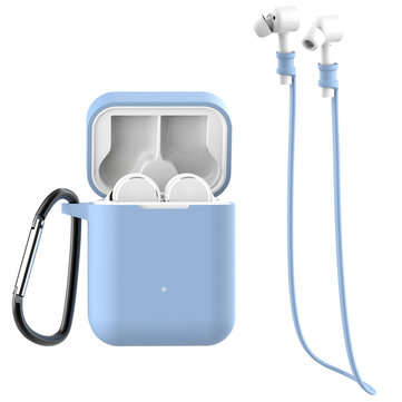 Bakeey 3 in 1 Air bluetooth Wireless Headset Case Silica Gel Protection Anti-lost ... (COLOR.: BLUE)
