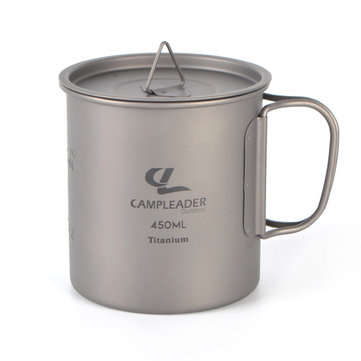Campleader 450ml Titanium Cup Foldable Handle Water Drinking Mug With Cover Outdoor Camping