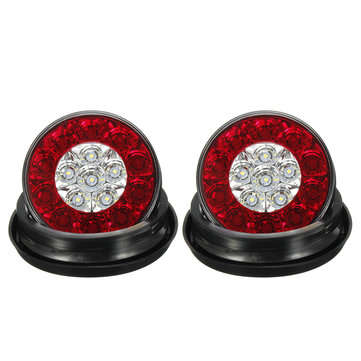2Pcs 12V 24V Round Tail Lights 16 LED Caravan For Boat Truck T... (VOLTAGE: 24V | COLOR.: RED&WHITE)