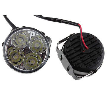 A Pair 4W DC 12V 4LED Round White Car Daytime Running Light