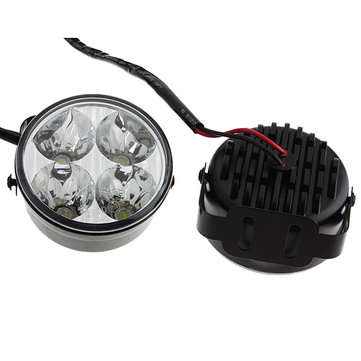 A Pair 4W DC 12V 4LED Round White Car Daytime Running Light