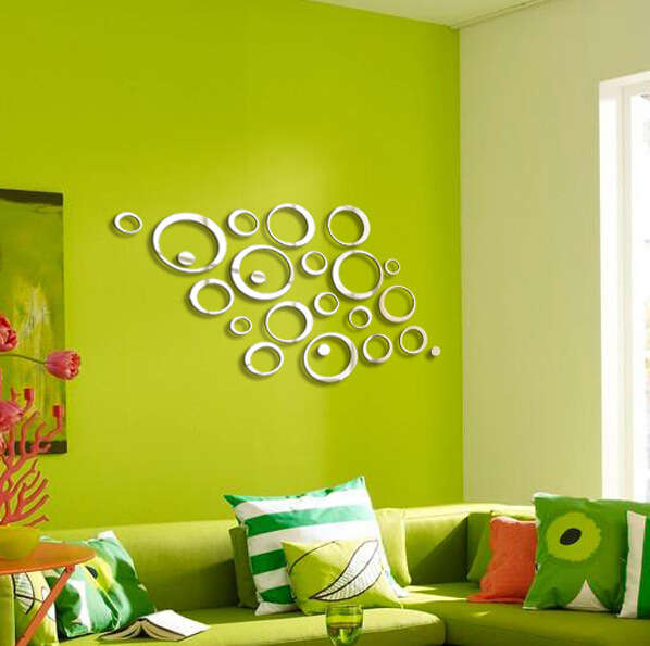24PCS Circle 3D DIY Home Decor TV Wall Sticker Decoration Mirror Wall Stickers