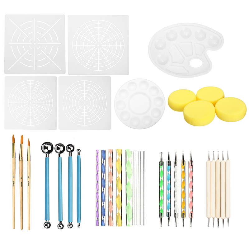 36Pcs Mandala Dotting Rock Painting Kit Dot Nail Art Pen Paint Stencil Tools Kit Hand Tool