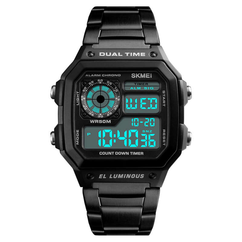 SKMEI 1335 Digital Watch Men Chronograph Alarm Watch Fashion Style Stainless Steel (Color Rose Gold)