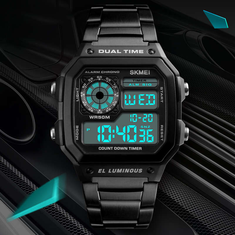 SKMEI 1335 Digital Watch Men Chronograph Alarm Watch Fashion Style Stainless Steel (Color Rose Gold)