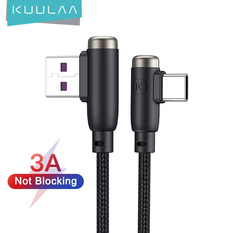 KUULAA L-type 90 Degree Angle Cable Type-C 3A Fast Charging Gaming Data Cable f