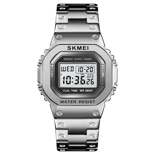 SKMEI 1456 LED Chronograph Countdown Alloy Case Stainless Steel Waterproof Digital Watc (Color Gold)