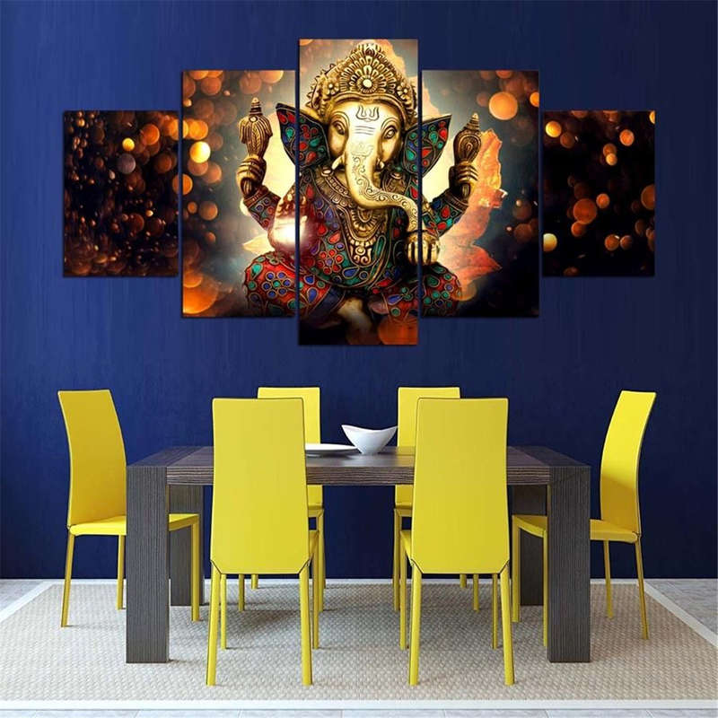 5 Pcs Canvas Ganesha Painting Poster Printing Wall Art Decor Picture for Home Office...-(Version A )