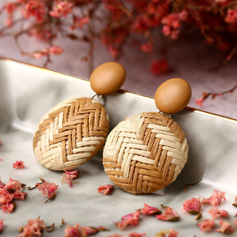 New African Paper Weaving Big Earring Retro Style Round Circle Ear Drop Earring