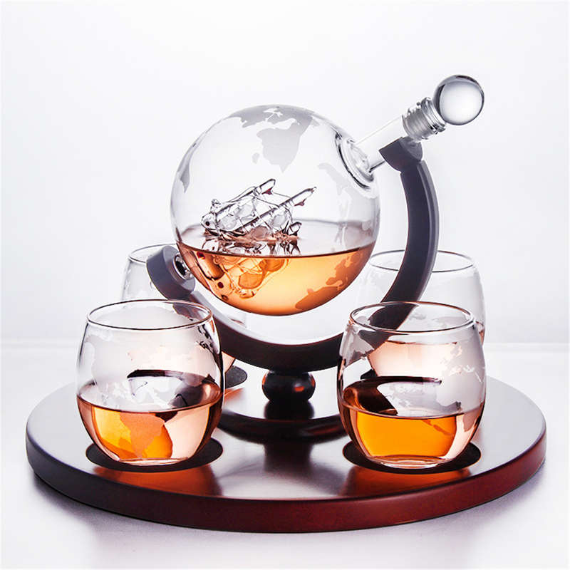 Whiskey Decanter Spirits 34Oz Glass Globe Ship Gift Bar Liquor Cups Decorations