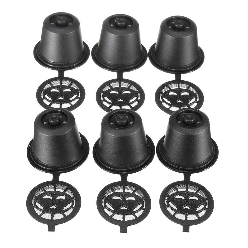 8 Pcs Black Refillable Coffee Capsule Cup Reusable Refilling Filter For Nespresso Machine With Brush