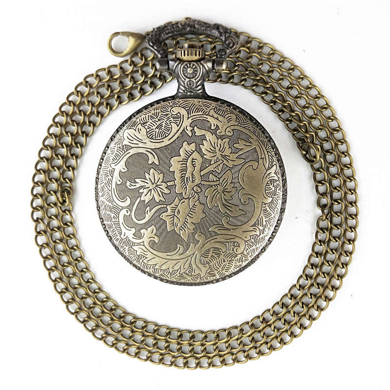 DEFFRUN Vintage bronze Eagle Wings Pattern Pocket Watch Necklace Digital Dial Quartz Pocket Watch
