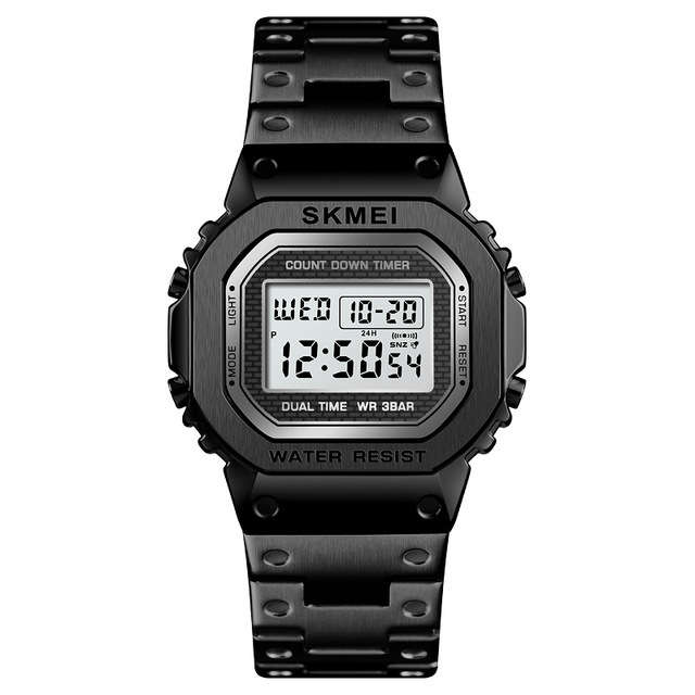 SKMEI 1456 LED Chronograph Countdown Alloy Case Stainless Steel Waterproof Digital Watc (Color Gold)