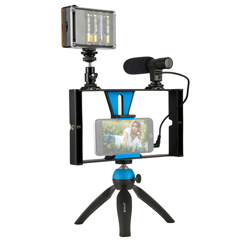 New PULUZ PKT3023 Smartphone Video Rig LED Studio Light Video Shotgun Microphone Mini Tripod M