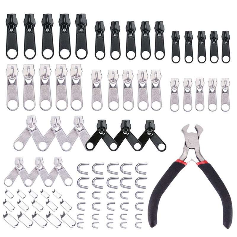 85Pcs Zipper Repair Kit Zipper Replacement Zipper Pull Rescue Kit with Zipper Install Pliers Tool an