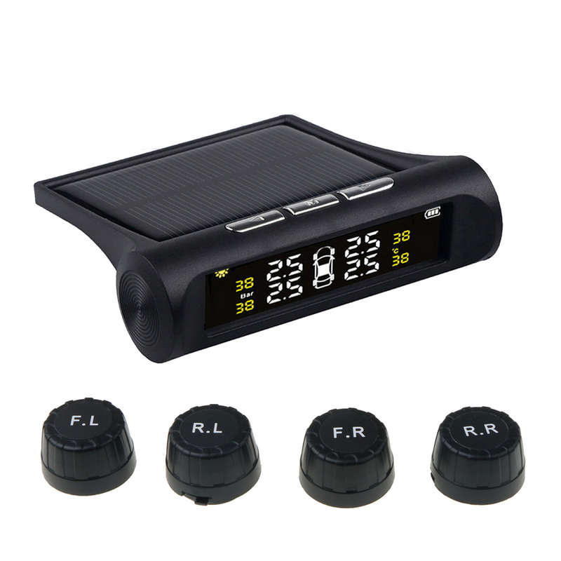4 Sensor Solar Tyre Pressure Monitoring System Wireless TPMS Car Tire External Tyre Sensor