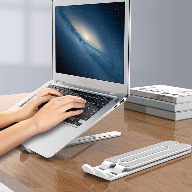 Portable Aluminum Foldable Height Adjustable Notebook Laptop Stand Heat Dissipation Fo (Color Black)