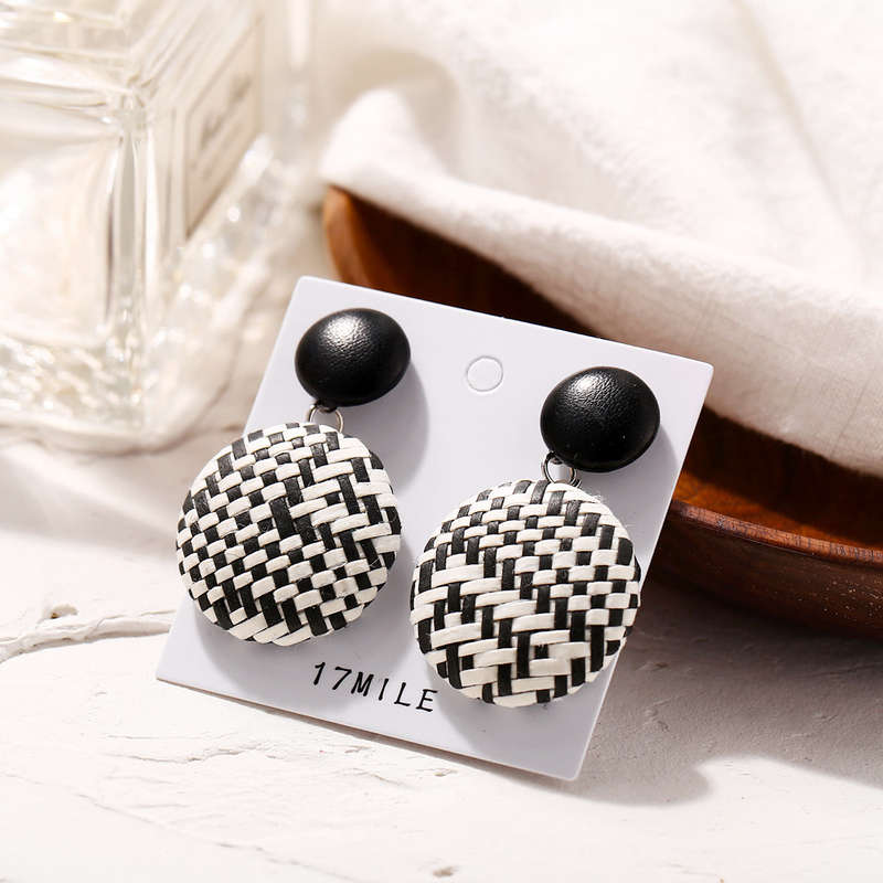 New African Paper Weaving Big Earring Retro Style Round Circle Ear Drop Earring