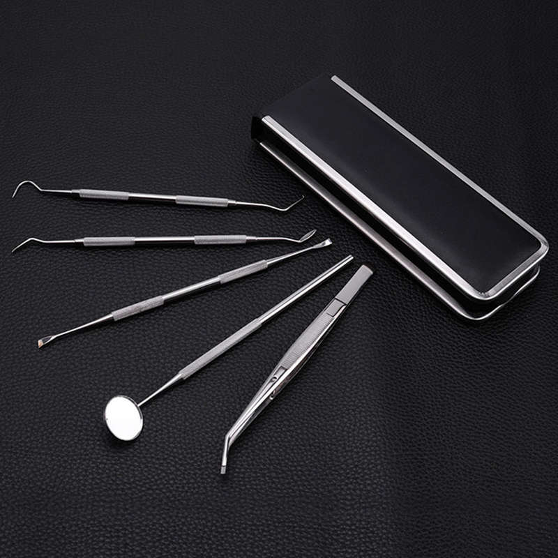 5pcs Handle Stainless Dental Tools Kit Dentist Teeth Clean Hygiene Picks Mirror Tool