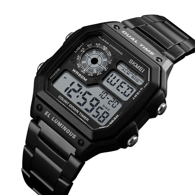 SKMEI 1335 Digital Watch Men Chronograph Alarm Watch Fashion Style Stainless Steel (Color Rose Gold)