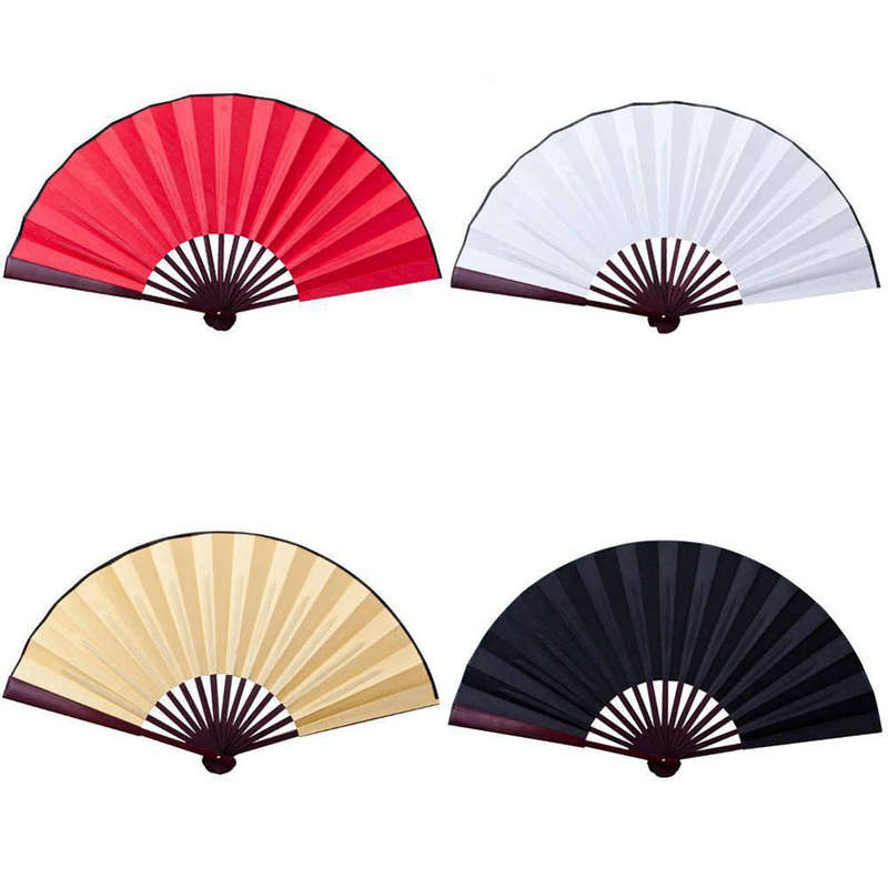 8/10" Silk White Chinese Folding Fan Hand Wave Fan Wooden Bamboo DIY Craft Fan For Wedding Party Poc