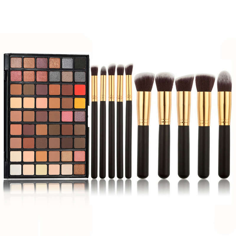 POPFEEL 54 Color Smoke Makeup Palette 10 Makeup Brushes Foundation Brush