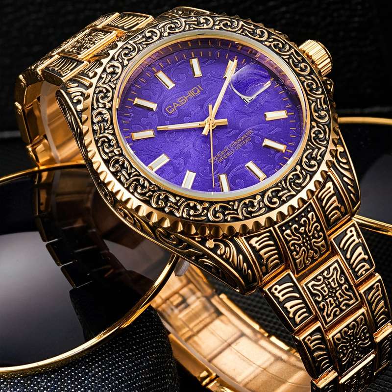 CASHIQI Fashion Luxury Retro Design Calendar Luminous 3ATM Waterproof Stainless Steel Band Men Quart