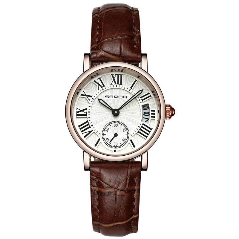 SANDA P206 Leather Women Fashion Style Lady Dress Quartz Watch (Color Pink)