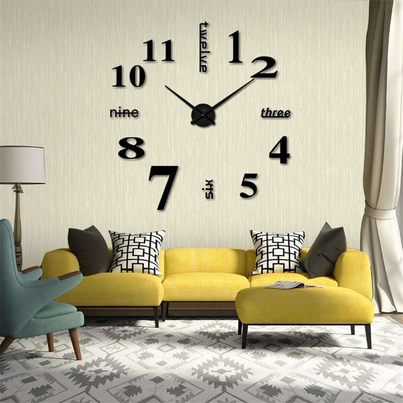 New Modern DIY Analog 3D Mirror Surface Large Number Wall Clock Sticker Home Decor