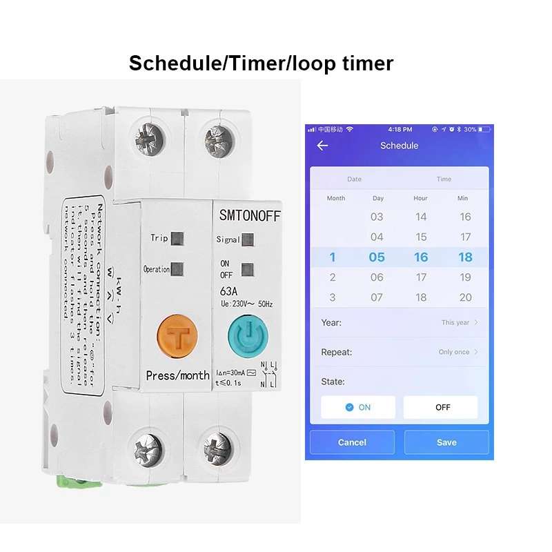 2P 63A eWelink Single Phase Din Rail WIFI Smart Switch Energy Meter Leakage Protection Remote Read K