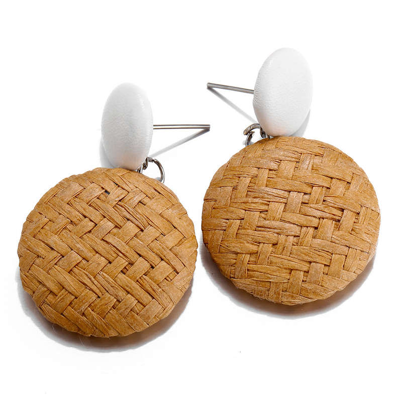 New African Paper Weaving Big Earring Retro Style Round Circle Ear Drop Earring