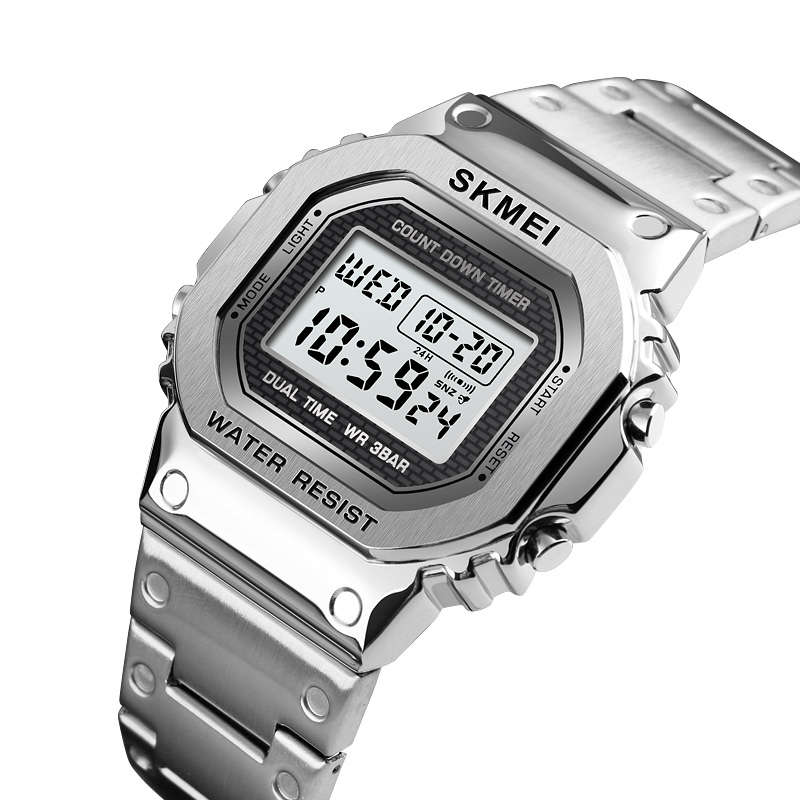 SKMEI 1456 LED Chronograph Countdown Alloy Case Stainless Steel Waterproof Digital Watc (Color Gold)
