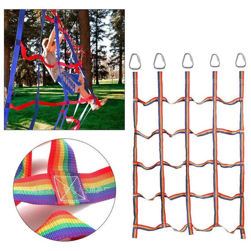 145x185cm Rainbow Nylon Climbing Cargo Net for Kids Outdoor Play Sets Sp
