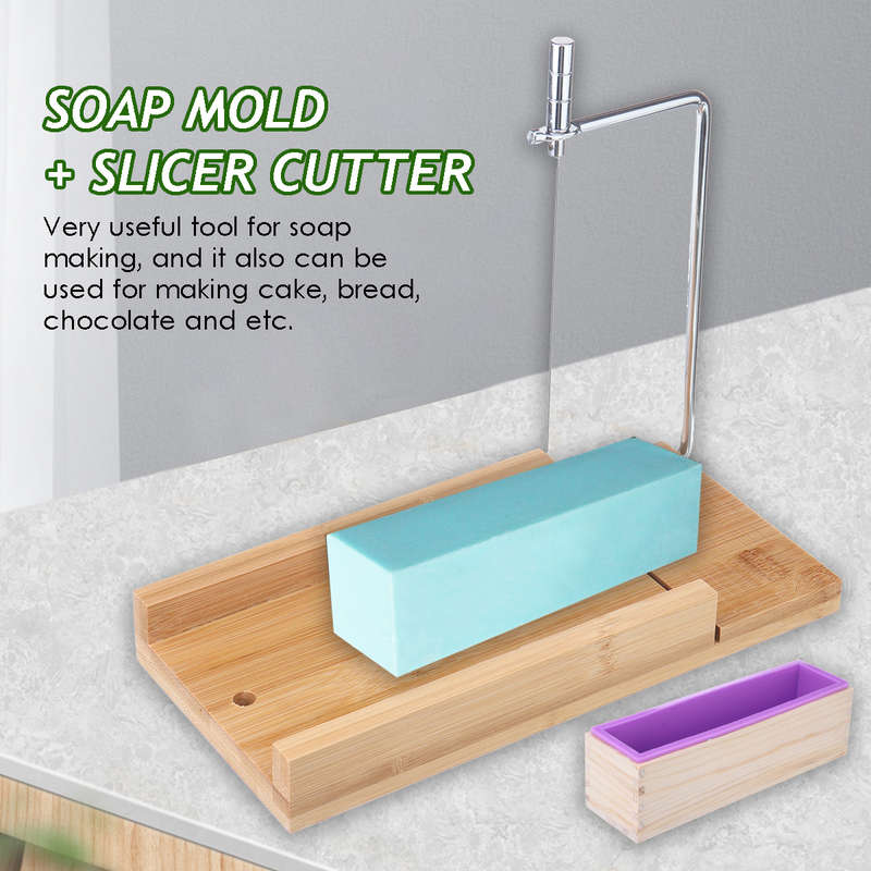 Rectangle Silicone Soap Cake Chocolate Making Toast Mold + Metal Cutter Slicer Tool