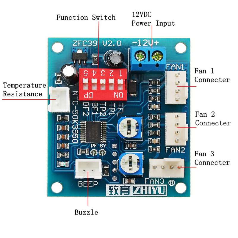 DC 12V Four Wire Thermostat PWM PC CPU Fan Temperature Control Speed Controller Module