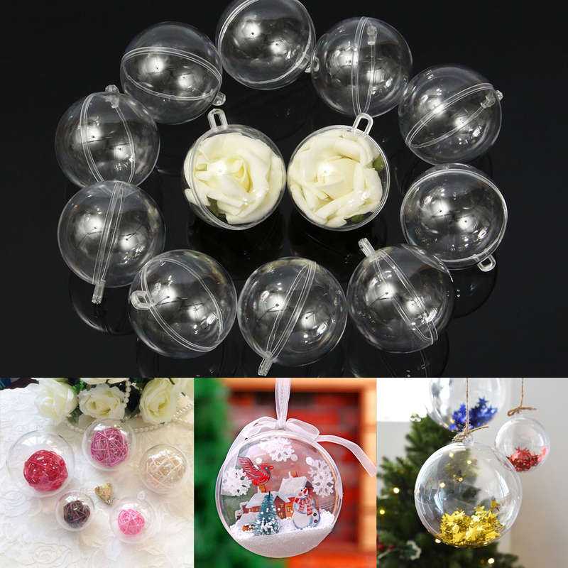 12pcs 60mm Clear Plastic Fillable Ball Xmas Ornament Great Kid Craft Project Decorations