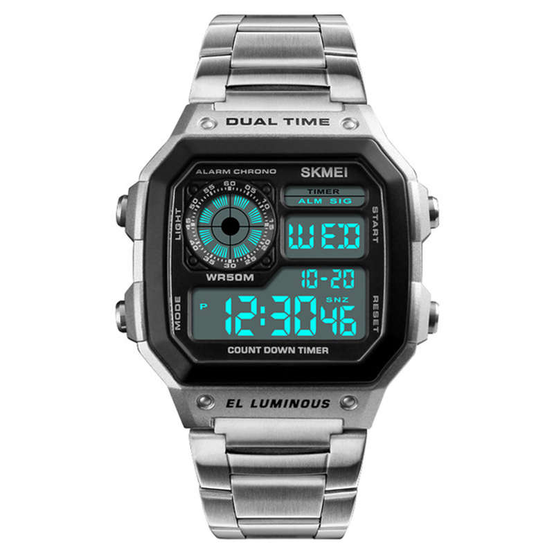 SKMEI 1335 Digital Watch Men Chronograph Alarm Watch Fashion Style Stainless Steel (Color Rose Gold)