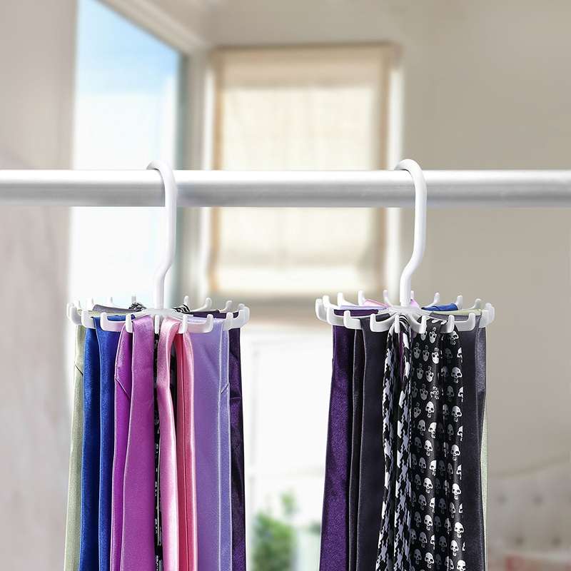 2pcs 360 Rotatable Tie Hanger Rack Adjustable Neck Ties Silk Scarf Storage Hook Organizer