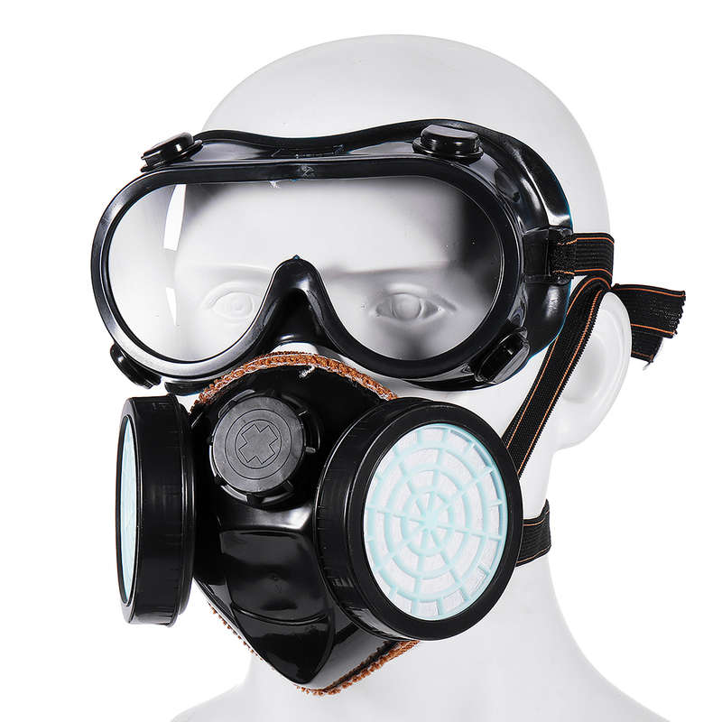 2 in 1 Gas Mask Double Filter Anti Gas Chemical Pesticide Respirator 300Hours Used