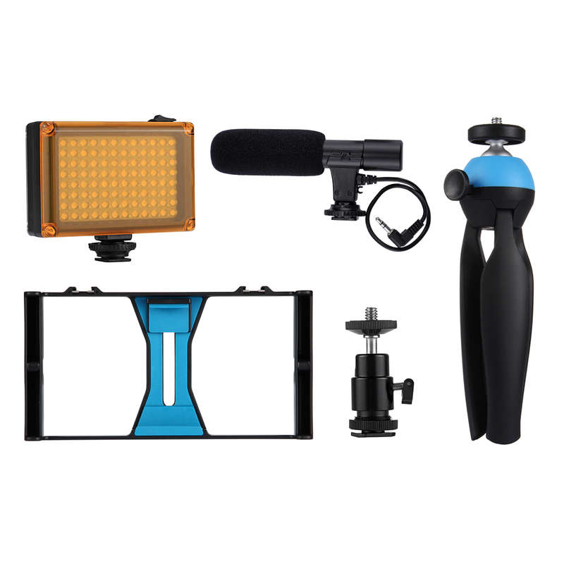 New PULUZ PKT3023 Smartphone Video Rig LED Studio Light Video Shotgun Microphone Mini Tripod M