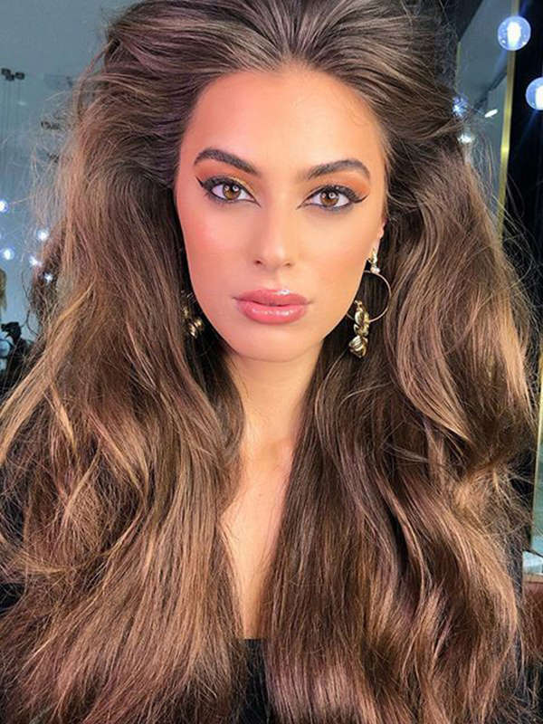 Mixed Color Long Curly Hair Long Bangs High Temperature Fiber Full Head Cover Wig