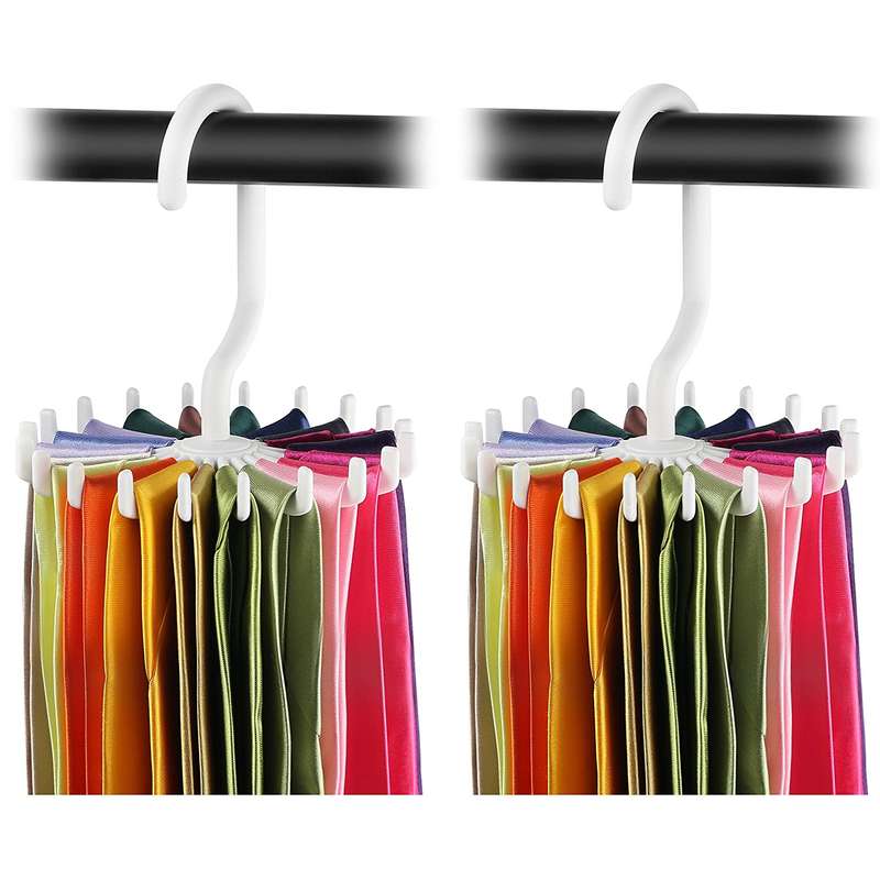 2pcs 360 Rotatable Tie Hanger Rack Adjustable Neck Ties Silk Scarf Storage Hook Organizer