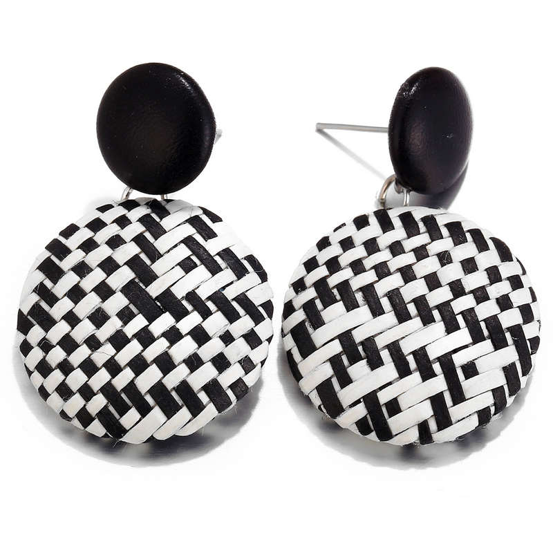 New African Paper Weaving Big Earring Retro Style Round Circle Ear Drop Earring