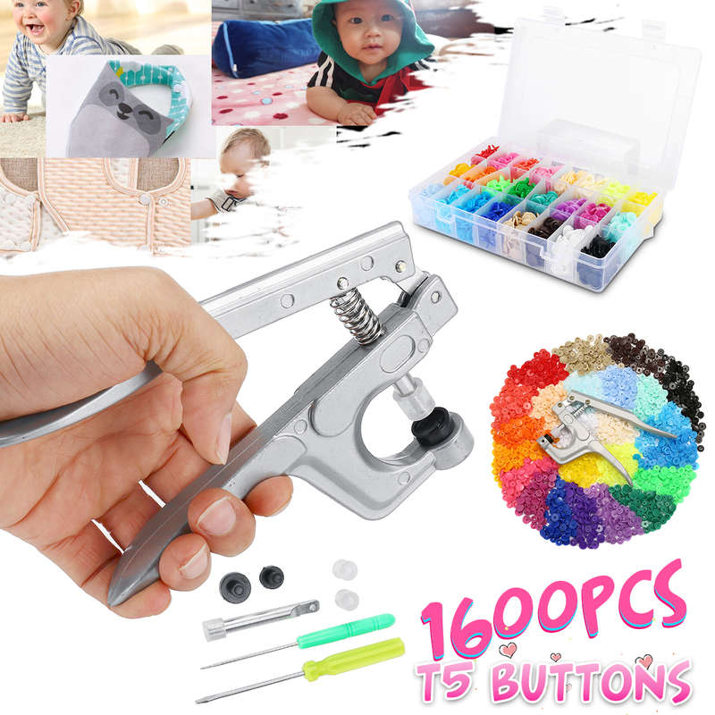 400 Sets T5 Snap Poppers Plastic Buttons Fastener Pliers Punching / (Type 640pcs Snaps (15 Colors))